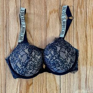 Victoria secret black lace with stones very sexy push up bra size 34c